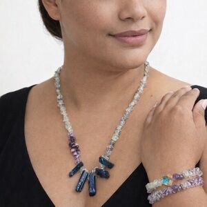 Multicolor Crystal Statement Necklace and Bracelet Set